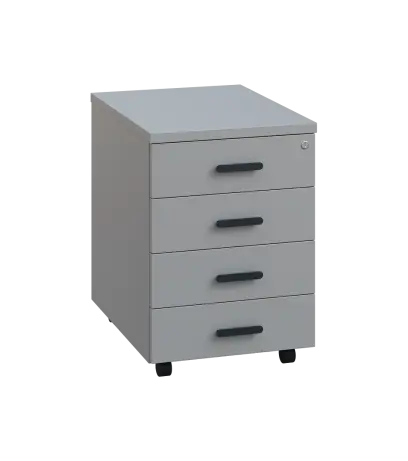 LKZ 2 - 01 kontejner pojízdný, 4-zásuvkový, deska 25 mm, se zámkem na 1. zásuvce, šedá